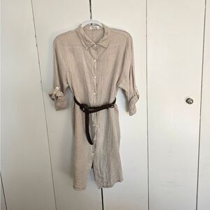 Casual Beige Line Shirt Dress with pockets